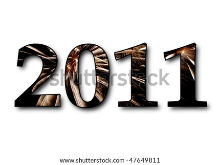 stock photo : Happy new year 2011 (fireworks with white background)