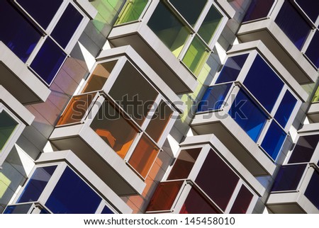 Colourful bay windows or balconies in Spain