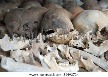 Skulls and Bones at the killing fields, Phnom, Penh, Cambodia