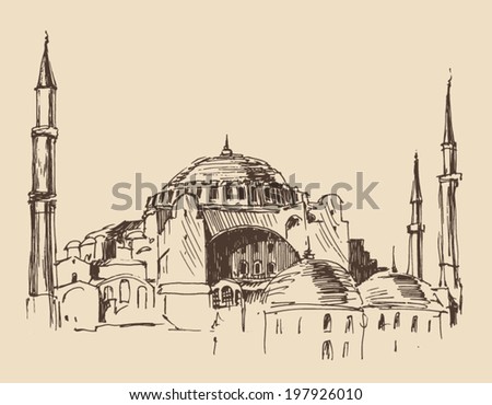 Istanbul, Turkey, city architecture, vintage engraved illustration, hand drawn, sketch