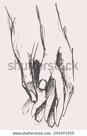 Hand Drawn Vector Illustration Showing A Close-Up Of A Couple Holding