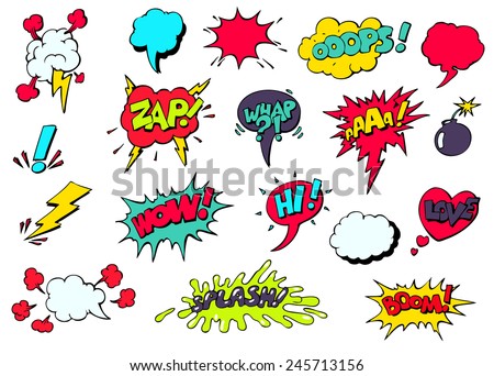 Set of bright cool and dynamic comic speech bubbles for different emotions and sound effects