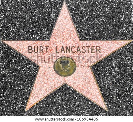 HOLLYWOOD - JUNE 26: Burt Lancaster\'s star on Hollywood Walk of Fame on June 26, 2012 in Hollywood, California. This star is located on Hollywood Blvd. and is one of 2400 celebrity stars.
