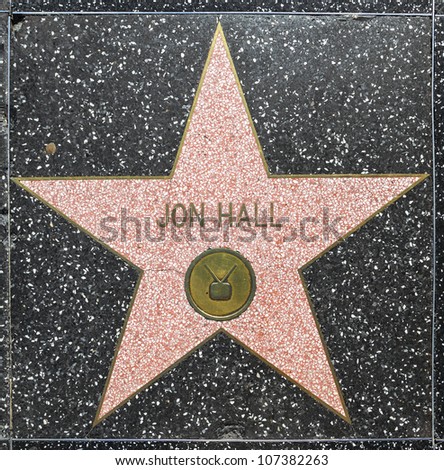HOLLYWOOD - JUNE 26: Jon Hall\'s star on Hollywood Walk of Fame on June 26, 2012 in Hollywood, California. This star is located on Hollywood Blvd. and is one of 2400 celebrity stars.