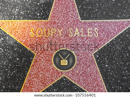 HOLLYWOOD - JUNE 26: Soupy Sales\'s star on Hollywood Walk of Fame on June 26, 2012 in Hollywood, California. This star is located on Hollywood Blvd. and is one of 2400 celebrity stars.
