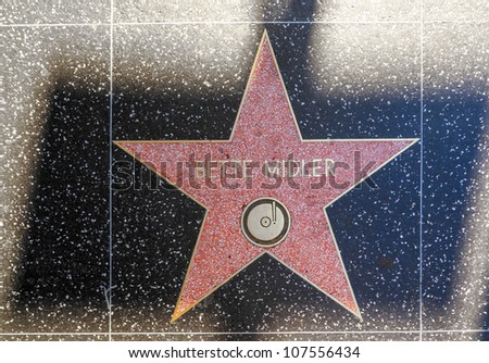 HOLLYWOOD - JUNE 24: Bette Midler\'s star on Hollywood Walk of Fame on June 24, 2012 in Hollywood, California. This star is located on Hollywood Blvd. and is one of 2400 celebrity stars.