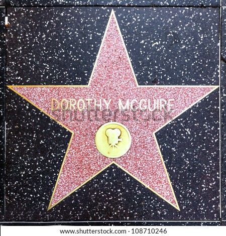 HOLLYWOOD - JUNE 26: Dorothy Mcguires star on Hollywood Walk of Fame on June 26, 2012 in Hollywood, California. This star is located on Hollywood Blvd. and is one of 2400 celebrity stars.