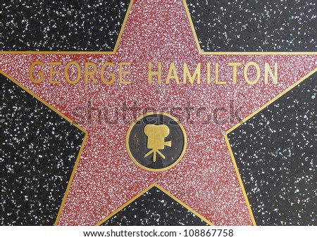 HOLLYWOOD - JUNE 26: George Hamiltons star on Hollywood Walk of Fame on June 26, 2012 in Hollywood, California. This star is located on Hollywood Blvd. and is one of 2400 celebrity stars.