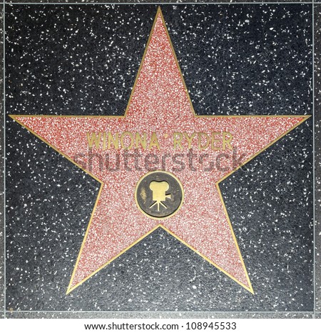 HOLLYWOOD - JUNE 26: Winona Ryders star on Hollywood Walk of Fame on June 26, 2012 in Hollywood, California. This star is located on Hollywood Blvd. and is one of 2400 celebrity stars.