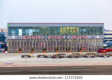 FRANKFURT, GERMANY - AUGUST 22: emergency medical service center at the airport on August 22, 2012 in Frankfurt, Germany. The service runs a 24 7 operation and is prepared for any kind of disaster.