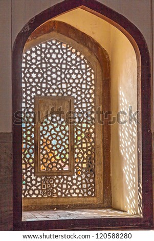 beautiful windows with ornaments in islamic style inside humayuns tomb