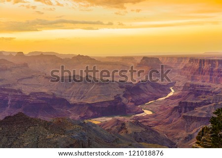 Sunset at the Grand Canyon seen from Desert View Point, South Rim
