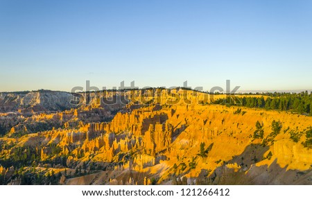 beautiful landscape in Bryce Canyon with magnificent Stone formation like Amphitheater, temples, figures in afternoon ligh