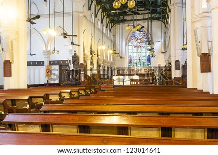HONGKONG - JANUARY 8: famous St. Johns Cathedral on January 8, 2010 in Hong Kong. St. John\'s Cathedral is the oldest Western ecclesiastical building and the oldest Anglican church in the Far East.