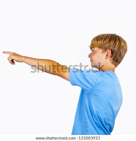 boy showing with his arm in the foreward direction