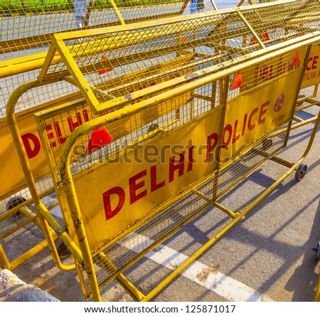 NEW DELHI - OCT 16:  barriers at the india gate ready for use by police on Oct 16, 2012 in Delhi, India. Barrieres are placed all over Delhi in case of demonstrations.