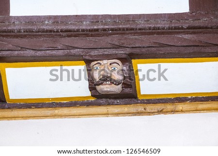 wood carving and colored on balk, timber of old framework houses