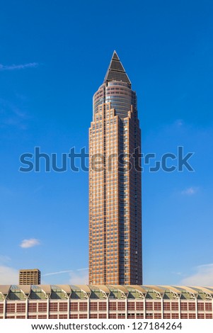FRANKFURT, GERMANY - SEP 12: Messeturm - Fair Tower on Sep 12,2010 in  Frankfurt, Germany. The skyscraper was the highest building in Europe from 1991 until 1997 with 257 meters.