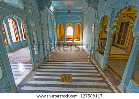 UDAIPUR, INDIA - OCT 21: inside the City Palace on Oct 21,2012 in Udaipur, India. The fort was built 1559  by Udai Singh. The palace belongs to the Mewar Trust, the income is used for social projects.