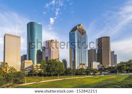 cityscape of Houston in late afternoon light