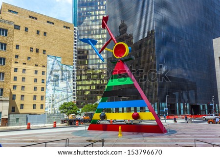 HOUSTON, TEXAS, USA - JULY 11: sculpture Personage and Birds by Joan Miro created in 1970 and installed here in 1982  on July 11, 2013 in Houston, USA.