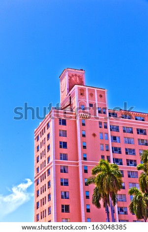 MIAMI BEACH USA AUGUST 02 midday view at Washington Avenue on August 02 2010 in Miami Beach Florida Art Deco architecture in South Beach is one of the main tourist attractions in Miami MIAMI BEACH USA AUGUST 02 midday view at Washington Avenue on August 02 2010 in Miami Beach Florida Art Deco architecture in South Beach is one of the main tourist attractions in Miami