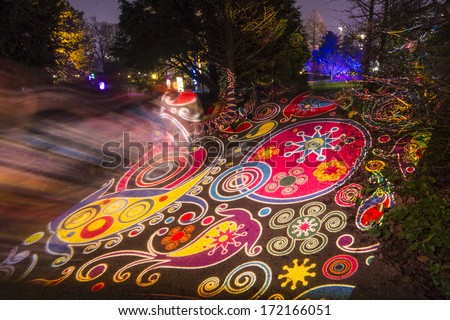 FRANKFURT, GERMANY - JAN 19: Wolfgang Flammersfeld organized the event Winterlichter on January 19, 2014 in the Palmgarden in Frankfurt, Germany.The light show is open to public until 29th of January.
