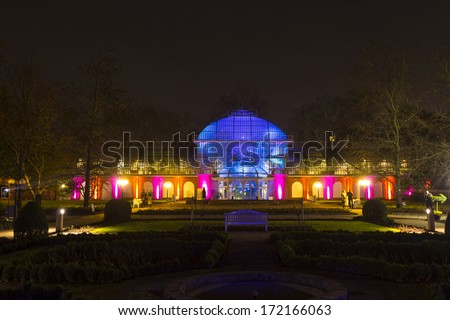 FRANKFURT, GERMANY - JAN 19: Wolfgang Flammersfeld organized the event Winterlichter on January 19, 2014 in the Palmgarden in Frankfurt, Germany.The light show is open to public until 29th of January.