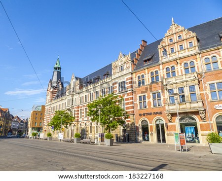 ERFURT, GERMANY - MAY 27:  Former Main Post Office on  May 27, 2012 in Erfurt, Germany. The main post office was built in 1886 in neo-gothic style with its prominent clock tower.