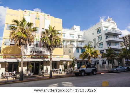 MIAMI, USA - JULY 31: midday view at Ocean drive on July 31, 2010 in Miami, Florida. Art Deco architecture in South Beach is one of the main tourist attractions in Miami.