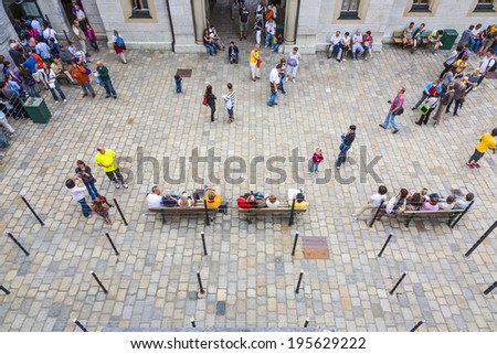 HOHENSCHWANGAU, GERMANY - JULY 31: people queue up to visit the castle Neuschwanstein on July 31, 2009 in Hohenschwangau, Germany. 1,4 mio tourists visit the castle yearly.