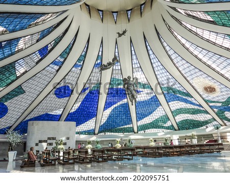 BRASILIA, BRAZIL - OCT 26, 2013: Cathedral of Brasilia in Brasilia, Brazil. It was designed by Oscar Niemeyer, and was completed and dedicated on May 31, 1970.