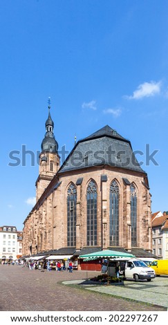 HEIDELBERG, GERMANY - JULY 6, 2014: Church of the Holy Spirit in Heidelberg, Germany . The Church of the Holy Spirit is first mentioned in 1239.