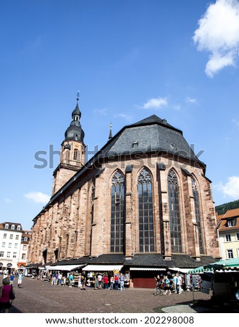 HEIDELBERG, GERMANY - JULY 6, 2014: Church of the Holy Spirit in Heidelberg, Germany . The Church of the Holy Spirit is first mentioned in 1239.