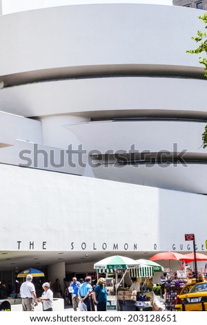 NEW YORK, USA - JULY 7, 2011: The Solomon R. Guggenheim Museum of modern and contemporary art in New York, USA. Designed by Frank Lloyd Wright museum opened on October 21,1959.