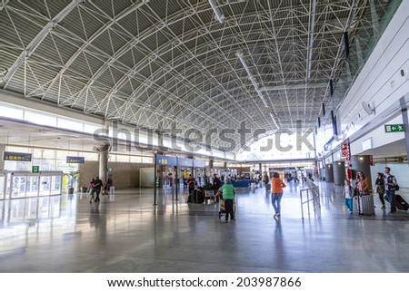 EL MATORRAL, SPAIN - MARCH 28, 2013: arrival hall at  Airport of Fuenteventurain El Matorral, Spain. The airport was opened on Sep 1969 and has the capability to handle 5 Mio passengers per year.