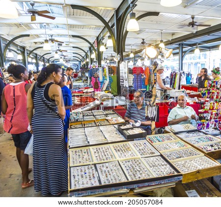 NEW ORLEANS, USA - JULY 15, 2013: The French Market on Decatur Street is a popular tourist attraction in the New Orleans French Quarter district in New Orleans, USA.