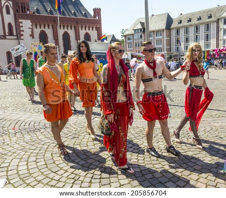 FRANKFURT, GERMANY - JULY 19, 2014: Christopher Street Day in Frankfurt, Germany. Crowd of people Participate in the parade and celebrate gays, lesbians and bisexuals.