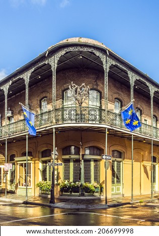 NEW ORLEANS,  USA - JULY 17, 2013: houses in historic building in the French Quarter in New Orleans, USA. Tourism provides a large source of revenue after the 2005 devastation of Hurricane Katrina.