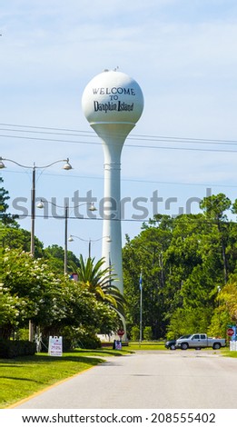 DAUPHIN ISLAND, AL USA - JULY 18, 2013: the water tank supplies the people with drinking water at Dauphin Island, USA. The population was 1,371 at the 2000 census.