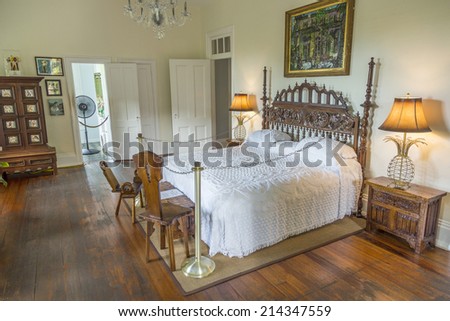 KEY WEST, USA - AUG 27, 2014: sleeping room of Ernest Hemmingway in Key West, USA. Ernest Hemingway lived and wrote here from 1931 to 1939.