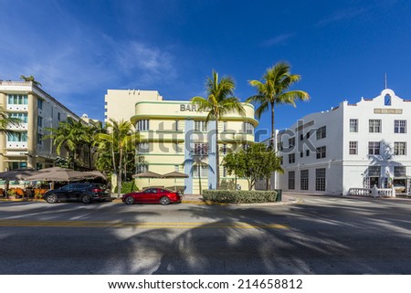 MIAMI, USA - AUG 20, 2014:  view at Ocean drive to Hotel Barbizon in Miami, USA.  The Barbizon is located at 530 Ocean Drive in the world famous Art Deco District.