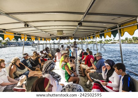 FORT LAUDERDALE, USA - AUGUST 20, 2014 : people travel in Water taxi in Fort Lauderdale, USA. Water taxi is popular by local people as well as by tourists.