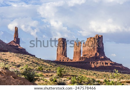 Stagecoach and Bear and Rabbit are giant sandstone formation in the Monument valley