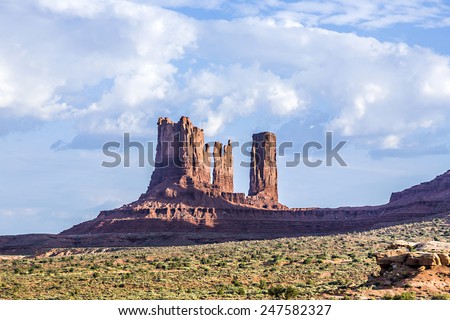 Stagecoach and Bear and Rabbit are giant sandstone formation in the Monument valley