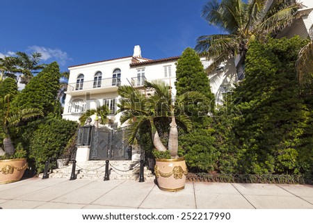 MIAMI, USA - AUG 5, 2013: Versace mansion. In 1997 the world gasped as Gianni Versace was shot to death on the doorstep of his Miami South Beach mansion in Miami, USA.