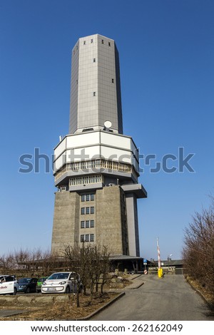 SCHMITTEN, GERMANY - MAR 20, 2014: radio and TV station at Mount Grosser Feldberg  in Schmitten, Germany. The tower was build in 1937 and serves since then as TV and radio transmitter.