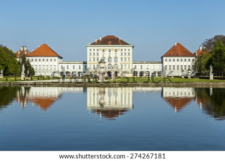 MUNICH, GERMANY -APR 20, 2015: people at Nymphenburg Palace, the summer residence of the Bavarian kings, in Munich, Germany. This palace welcomes 300,000 visitors per year.