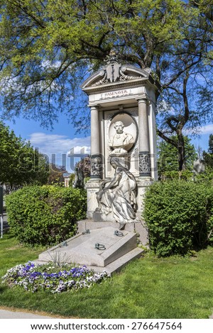 VIENNA, AUSTRIA - APR 26, 2015: Last Resting Place of architect Carl Hasenauer at the Vienna Central Cemetery in Vienna, Austria. Hasenauer died in 1894.