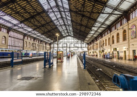 MARSEILLE, FRANCE, JULY 10, 2015: people at Saint Charles train station in Marseille, France. Station opened in 1848